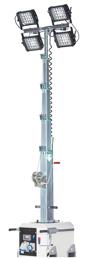 Ausfahrbarer Teleskopmast bis 7,5 m Höhe 4 LED Strahler