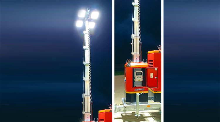 Vorschaubild Lichtmastaggregat Serie 85 bei Nacht voll leuchtend