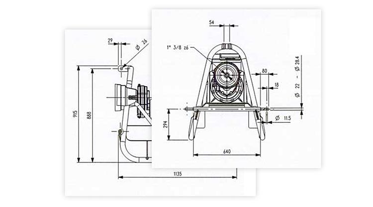 Zeichnungen zu Zapfwellen B und C bis 135 kVA